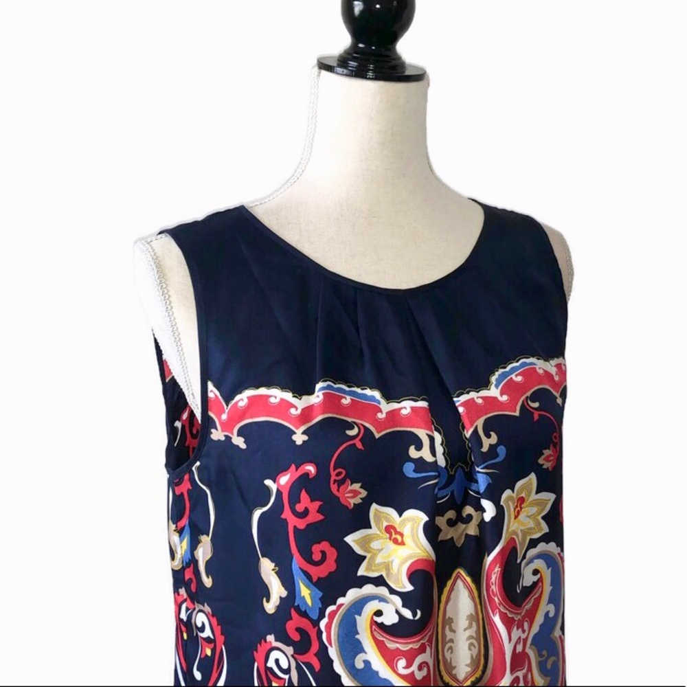 Talbots Blue/Red/Gold/Tan/Wht Silk Sleeveless Top - Picture 4 of 6